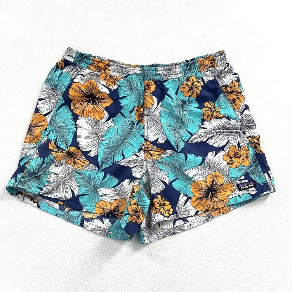 Patagonia Best Fronds Channel Blue Hibiscus Print Baggies Short 5